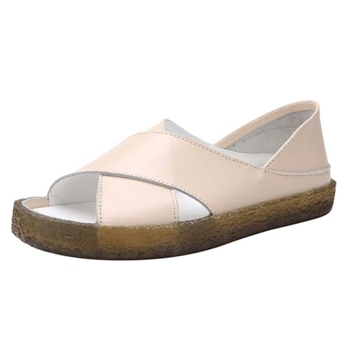 biJerou Lässige, modische, einfarbige, flache Fischmaul-Sandalen aus für Damen Schuhe Damen Weis (Beige, 35) von biJerou