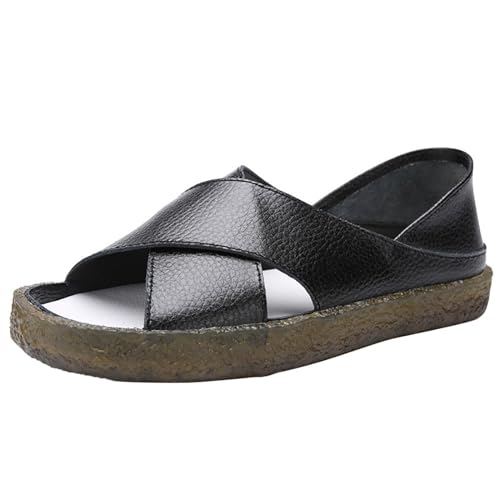 biJerou Lässige, modische, einfarbige, flache Fischmaul-Sandalen aus für Damen Schuhe Damen Weis (Black, 37) von biJerou