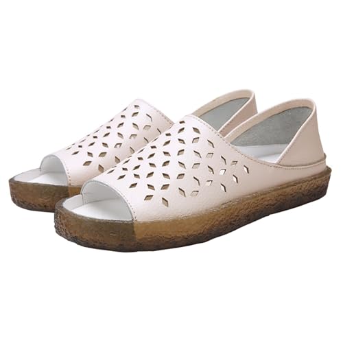 biJerou Lässige einfarbige Damen-Schuhe mit flachem Boden, Fischmaul, atmungsaktiv, modisch, Freizeitschuhe Atmungsaktive Schuhe Damen 41 (Beige, 35) von biJerou