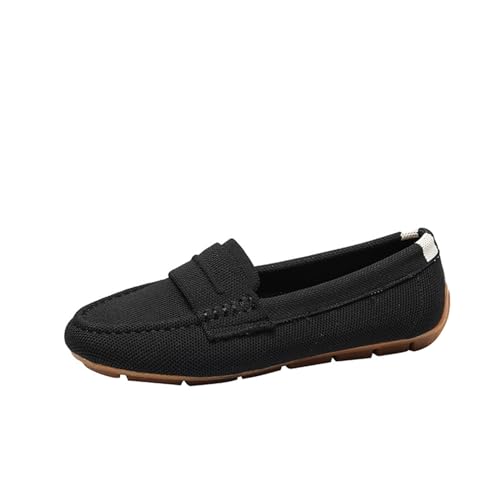 biJerou Leichte Strick-Loafer für Damen, Fahr-Loafer, lässiger Slip-On, Flache, Bequeme Bootsschuhe, atmungsaktive Schuhe mit flachem Boden Schuhe Damen Geschlossen (Black, 36) von biJerou