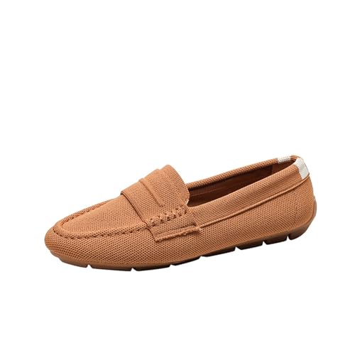 biJerou Leichte Strick-Loafer für Damen, Fahr-Loafer, lässiger Slip-On, Flache, Bequeme Bootsschuhe, atmungsaktive Schuhe mit flachem Boden Schuhe Damen Geschlossen (Brown, 38) von biJerou