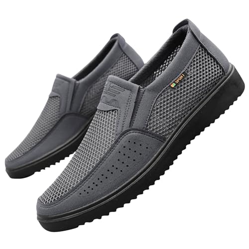 biJerou Mode Frühjahr Und Sommer Männer Sport Schuhe Flachen Boden Leichte Mesh Atmungsaktive Slip Auf Bequeme Einfarbig Einfache Eigenschaften: Bommel Herren Schuhe Blau (Grey, 39) von biJerou