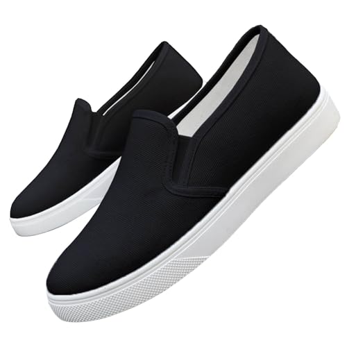 biJerou Mode Frühjahr Und Sommer Männer Sport Schuhe Flachen Boden Leichte Mesh Atmungsaktive Slip Auf Bequeme Einfarbig Einfache Eigenschaften: Schuhe Damen Fitnessschuhe (Black, 37) von biJerou