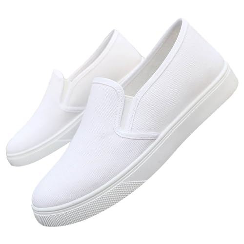 biJerou Mode Frühjahr Und Sommer Männer Sport Schuhe Flachen Boden Leichte Mesh Atmungsaktive Slip Auf Bequeme Einfarbig Einfache Eigenschaften: Schuhe Damen Fitnessschuhe (White, 38) von biJerou