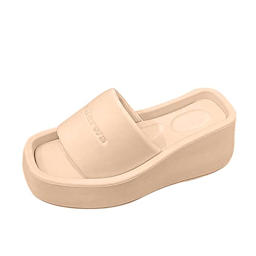 biJerou Mode Frühling Sommer Damen Hausschuhe rutschfeste Dicke Sohle mittlerer Absatz Fischmaul offener Zeh bequem einfarbig Schuhe Damen 36 Sneaker (Beige, 37) von biJerou