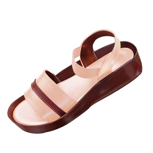 biJerou Modische und vielseitige Oberbekleidung für Damen mit dicken Riemchen und flachen Sandalen ene Schuhe Damen Mit Absatz (Beige, 37) von biJerou