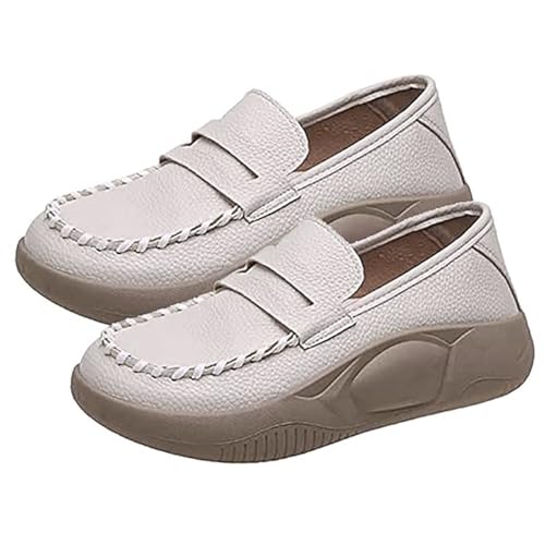 biJerou Orthopädische Wanderschuhe für Damen, weiche Sohle, reines Rindsleder, orthopädische Slipper, Damen-Freizeitschuhe Fahrrad Schuhe Damen klick (Beige, 37) von biJerou