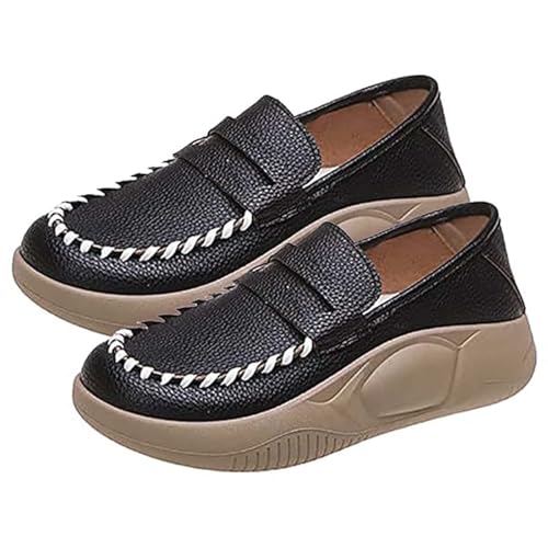 biJerou Orthopädische Wanderschuhe für Damen, weiche Sohle, reines Rindsleder, orthopädische Slipper, Damen-Freizeitschuhe Fahrrad Schuhe Damen klick (Black, 39) von biJerou