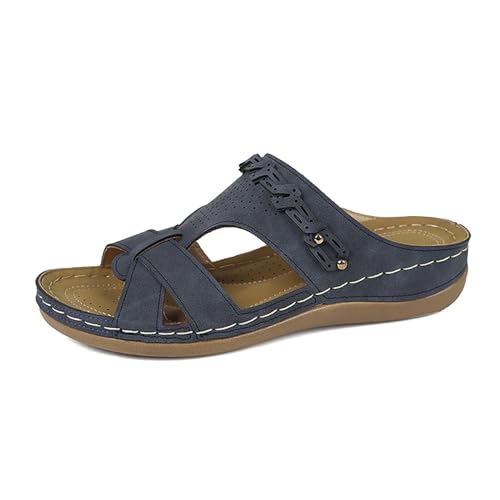 biJerou Schuhe 1 Damen Slope Heel Hausschuhe Hohl Casual Hausschuhe Slope Bottom Schuhe Retro Sandalen Schuhe Damen Hausschuhe (Blue, 37) von biJerou