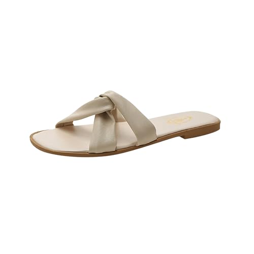 biJerou Schuhe 39 Damen Gelb mit flachem Boden für den Sommer, Strandschuhe, flache Absätze und Sandalen Blaue Damen Schuhe (Beige, 36) von biJerou