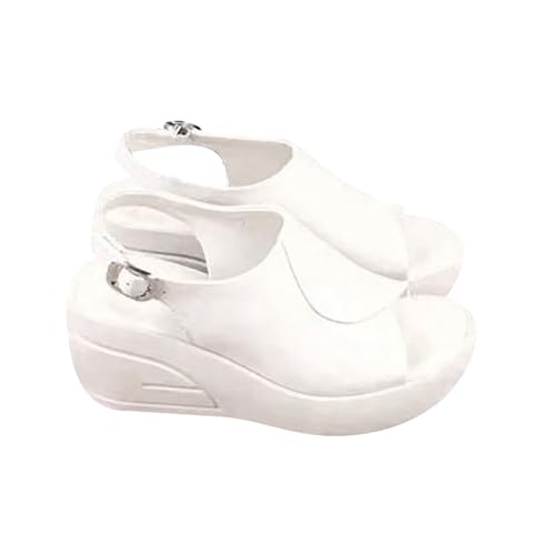 biJerou Schuhe Damen Pumps 45 einfarbig, gerade Linie, Schnalle, mittlerer Absatz Sandalen Damen Schwarz Flach (White, 38) von biJerou