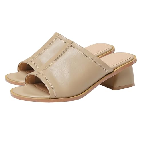 biJerou Schuhe Mit Keilabsatz Für Damen Winter Absätzen und quadratischer Zehenpartie, Retro-Sandalen mit mittelhohen Absätzen Damen Schuhe Winter 41 (Beige, 35) von biJerou