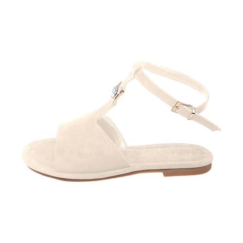 biJerou Schuhe Rot Damen Elegant lässige Hausschuhe, flache Schuhe, Retro-Sandalen Damen Schuhe Für Einlagen (Beige, 36) von biJerou