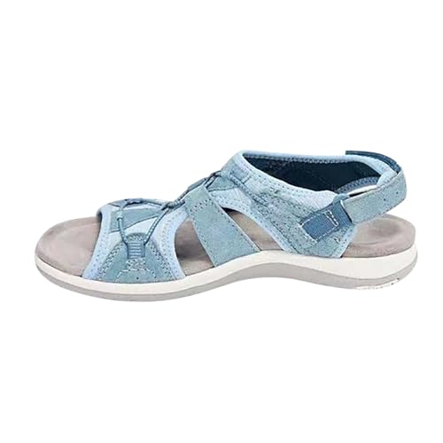 biJerou Sommer-Damen-Sandalen mit rundem Zehenbereich, atmungsaktiv, lässig, übergroß, Strandsandalen mit flachem Boden Schuhe Damen Blau Pumps (Blue, 40) von biJerou