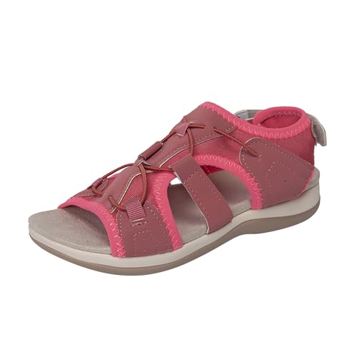 biJerou Sommer-Damen-Sandalen mit rundem Zehenbereich, atmungsaktiv, lässig, übergroß, Strandsandalen mit flachem Boden Schuhe Damen Blau Pumps (Red, 36) von biJerou