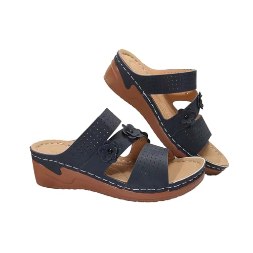 biJerou Übergroße Retro-High-Heels für den Sommer mit Blumenmuster für Damen mit geradem, schrägem Absatz Schuhe Mit Absatz Für Damen Türkis (Blue, 36) von biJerou