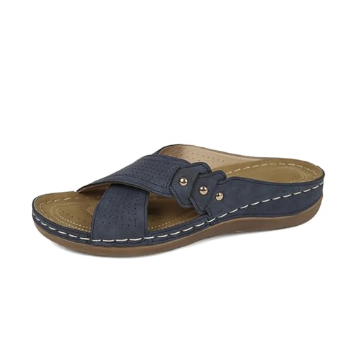 biJerou Und Damen Schuhe Heel Hausschuhe Hohl Casual Hausschuhe Slope Bottom Schuhe Retro Sandalen Bodybuilding Schuhe Damen 38 (Blue, 40) von biJerou