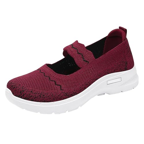 biJerou Weiche orthopädische Schuhe für Damen, atmungsaktiv, gewebt, zum Gehen, Slip-On-Schaumstoffschuhe, Fußgewölbeunterstützung, Hände, Slip-In-Sneaker Schuhe Sommer Damen Rot (Red, 36) von biJerou