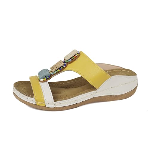 biJerou Weiße Schuhe Damen 42 Sommer Einfache Feste Keilabsatz Bequeme Und Leichte Slip-On Schuhe Schuhe Winter Damen Gefüttert Sportlich (Yellow, 36) von biJerou