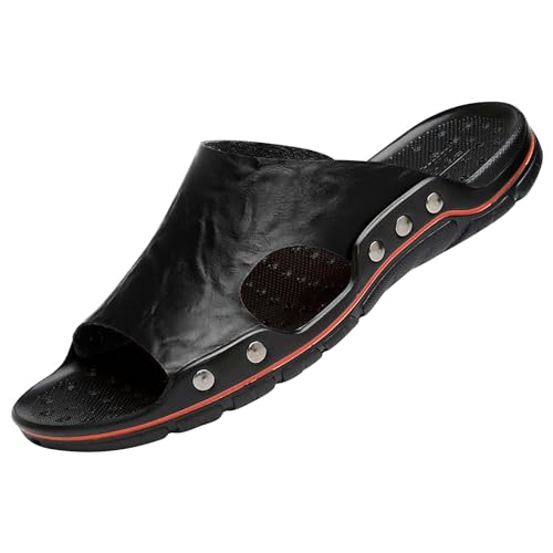 biJerou atmungsaktive Strandschuhe A Word Coole Hausschuhe Lederhausschuhe Bordüre Übergroße 48-Yards-Hausschuhe Sandalen Herren 47 Geschlossen (Black, 38) von biJerou