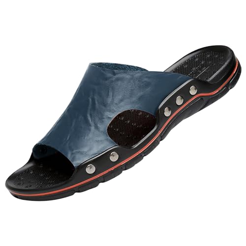 biJerou atmungsaktive Strandschuhe A Word Coole Hausschuhe Lederhausschuhe Bordüre Übergroße 48-Yards-Hausschuhe Sandalen Herren 47 Geschlossen (Blue, 39) von biJerou