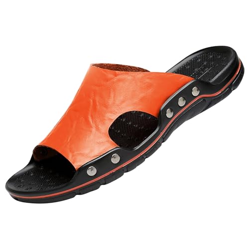 biJerou atmungsaktive Strandschuhe A Word Coole Hausschuhe Lederhausschuhe Bordüre Übergroße 48-Yards-Hausschuhe Sandalen Herren 47 Geschlossen (Brown, 38) von biJerou