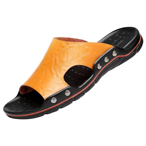 biJerou atmungsaktive Strandschuhe A Word Coole Hausschuhe Lederhausschuhe Bordüre Übergroße 48-Yards-Hausschuhe Sandalen Herren 47 Geschlossen (Yellow, 41) von biJerou