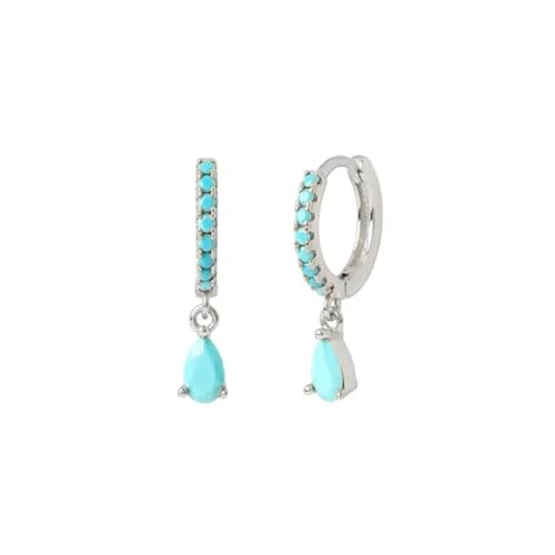 Ohrringe Ohrstecker Damen Schmuck Earrings Wassertropfen Kleine Creolen Für Frauen Hochzeit Anhänger Ohrringe Silber-Blau von bicup