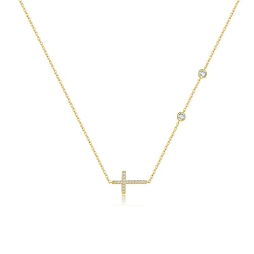 bicup Halskette Ketten Schmuck Herren Frauen Anhänger Necklace Kreuzanhänger Lange Kette Halskette Classic Gold von bicup