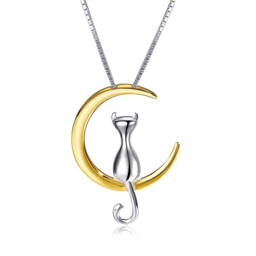 bicup Halskette Ketten Schmuck Herren Frauen Anhänger Necklace Version Von Die Katze Auf Dem Mond Halskette Weibliche Schlüsselbeinkette Sen Simple Gold von bicup