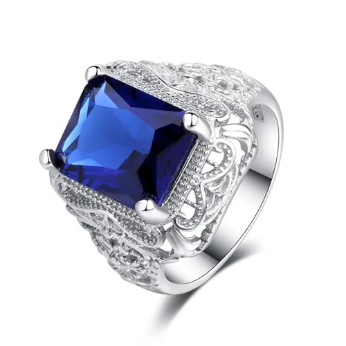 bicup Ring Ringe Damen Bijouterie Herren Großzügiger Blauer Ring Weibliches Mädchen Hohle Blume Verlobungsring Weiblicher Ehering 7 Blau von bicup