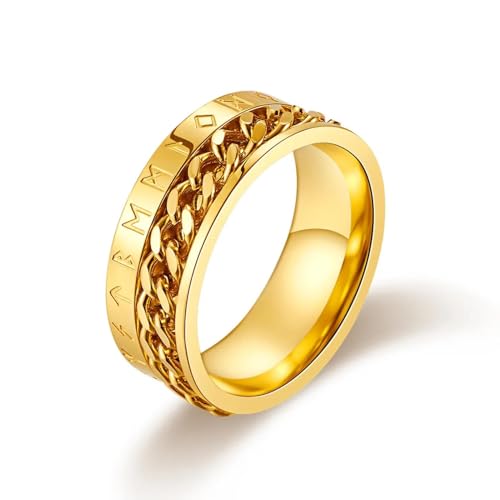 bicup Ring Ringe Damen Bijouterie Herren Kettenring Fidget Spinner Ring Männer Frauen Retro Runenring Drehbarer Ring 11 Gold von bicup