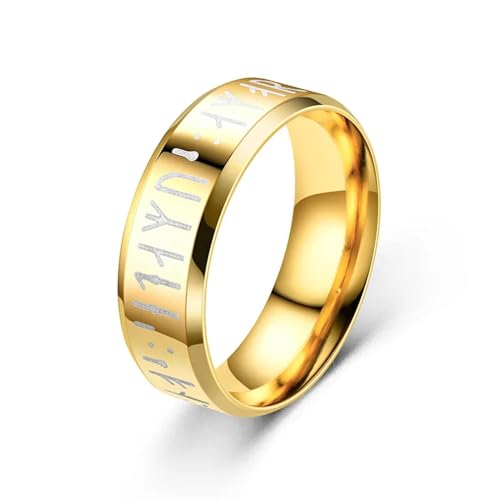 bicup Ring Ringe Damen Bijouterie Herren Rune Männer Ring Für Männer Geschnitzt Hochzeit Verlobungsring Unisex 12 Gold von bicup