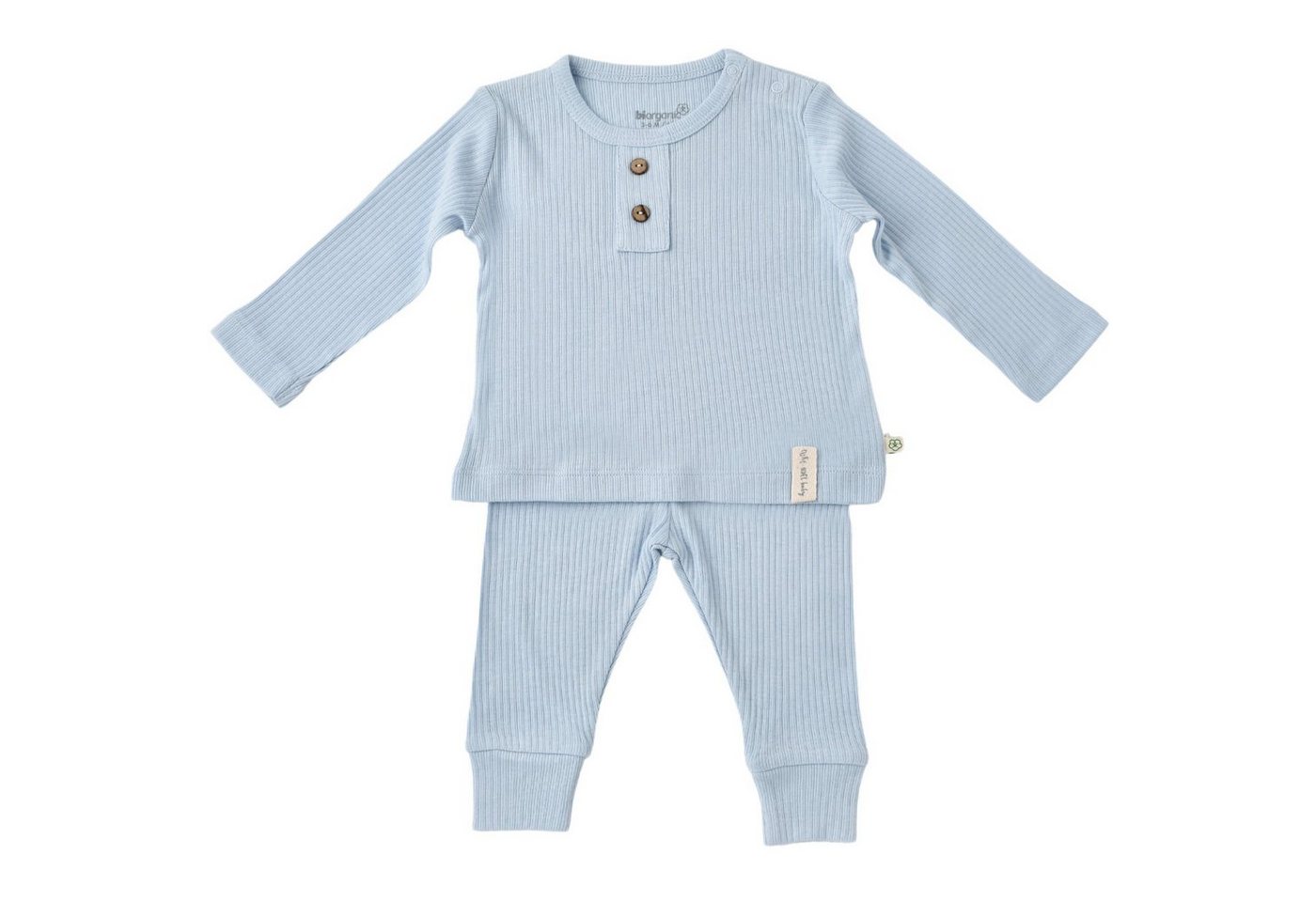 biorganic Pyjama Soft Modal Shirt & Hose Baby Set für Jungen und Mädchen Unisex (Pyjama-Set, 2 tlg., Langarmshirt + Hose) gerippte Textilstruktur, 50% Bio-Baumwolle 50% Modal Größe 62-80 von biorganic