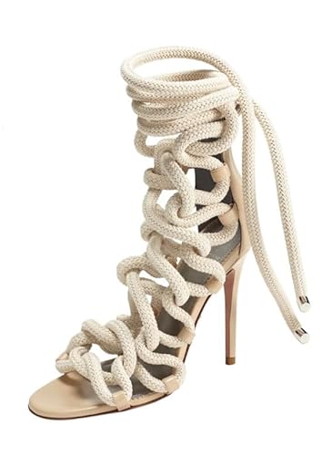 blingqueen Damen Sandaletten Gladiator High Heels Römersandalen Stiletto Schnürsandalen Aprikosenfarben 35 EU von blingqueen