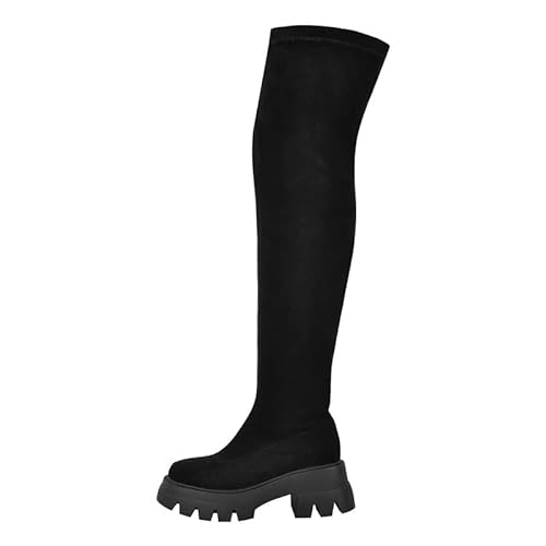 blingqueen Stretch Stiefel Damen Plateau Overknee Boots Blockabsatz Schwarz 41 EU von blingqueen