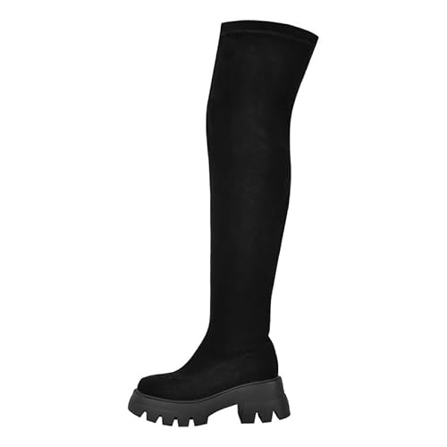 blingqueen Stretch Stiefel Damen Plateau Overknee Boots Blockabsatz Schwarz 43 EU von blingqueen