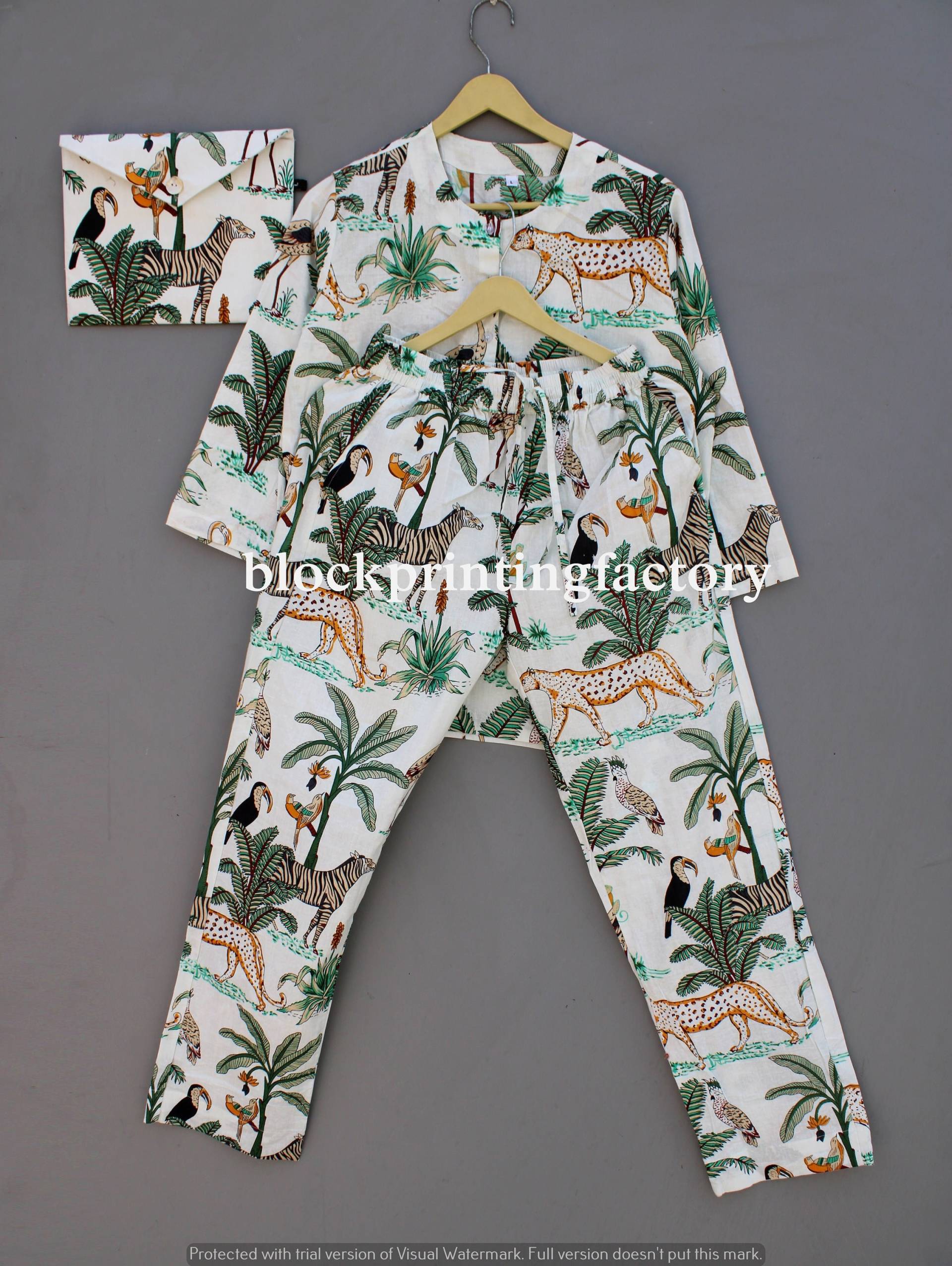 Weiß Animal Printe Baumwolle Pj Set, Brautjungfer Pyjamas, Nachtwäsche, Lounge Tragen Pyjama Set Für Frauen, Nachtanzug, Geschenk Sie von blockprintingfactory