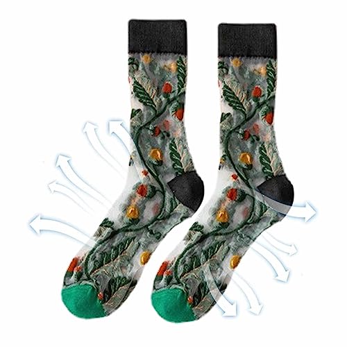 Blumensocken Damen | 3D-gesticktes Blumenmuster, lässige Kleidersocke,Damen-Vintage-Stil, sommerliche, atmungsaktive Belüftung für Damen und Mädchen Boiler von boiler