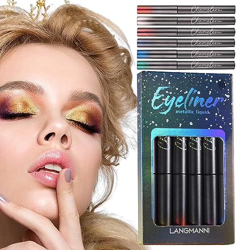 Glitzernder Flüssig-Eyeliner, 6-farbige, langlebige farbige Eyeliner, wasserfest, Flüssiger Eyeliner für Frauen und Mädchen, farbiger flüssiger Eyeliner, buntes Set mit flüssigem Eyeliner Boiler von boiler