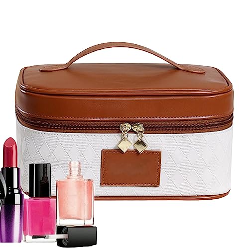 Make-up-Tasche mit Reißverschluss - Große Schminktasche | Rautengitter, mehrere Fächer, PU-Leder, tragbare Make-up-Tasche, vielseitige Kulturtasche für Frauen und Mädchen Boiler von boiler