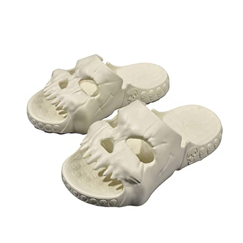 bolukets Badeschuhe Damen Herren Lustige Totenkopf Schlappen Weiche Open Toe Hausschuhe Sommer Rutschfest Pantoletten Dusch Slippers Slides Sandalen Strand Badeschlappen,B - Beige,44/45EU von bolukets