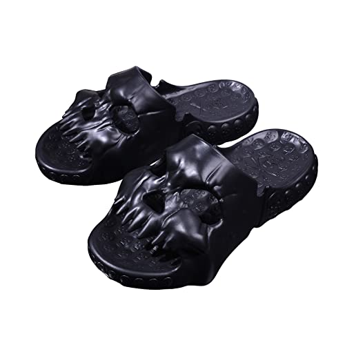 bolukets Badeschuhe Damen Herren Lustige Totenkopf Schlappen Weiche Open Toe Hausschuhe Sommer Rutschfest Pantoletten Dusch Slippers Slides Sandalen Strand Badeschlappen,B-Schwarz,38/39EU von bolukets