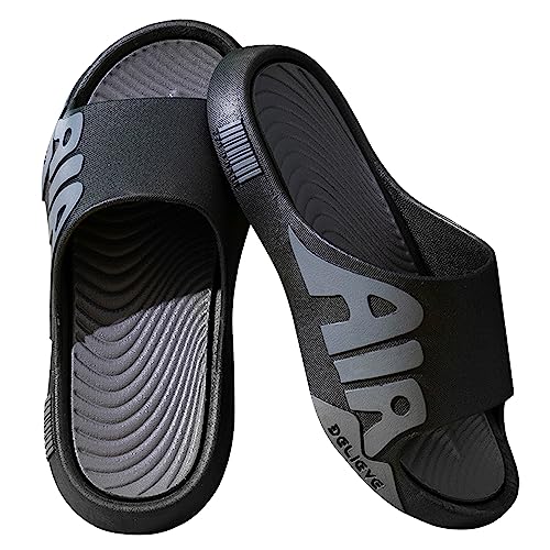 bolukets Badeschuhe Herren Damen Weiche Open Toe Sommer Schlappen Rutschfest Hausschuhe Slides Slippers Pantoletten Strand Dusch Cloud Sandalen Schnelltrocknend Badeschlappen,Grau Schwarz,40/41EU von bolukets