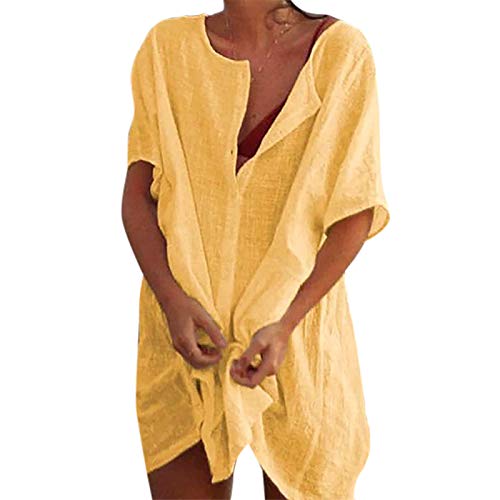 bolukets Damen Strandkleid Bikini Cover Up Sommer Strandponcho Rund Neck Bademode Loungewear Strandkleid Vertuschungen Casual Hemdkleid Strand Vertuschen Shirt für Strandurlaub Badeanzug,gelb,5XL von bolukets