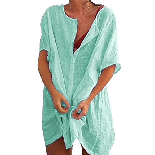 bolukets Damen Strandkleid Bikini Cover Up Sommer Strandponcho Rund Neck Bademode Loungewear Strandkleid Vertuschungen Casual Hemdkleid Strand Vertuschen Shirt für Strandurlaub Badeanzug,grün,4XL von bolukets