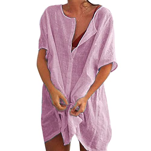 bolukets Damen Strandkleid Bikini Cover Up Sommer Strandponcho Rund Neck Bademode Loungewear Strandkleid Vertuschungen Casual Hemdkleid Strand Vertuschen Shirt für Strandurlaub Badeanzug,lila,5XL von bolukets