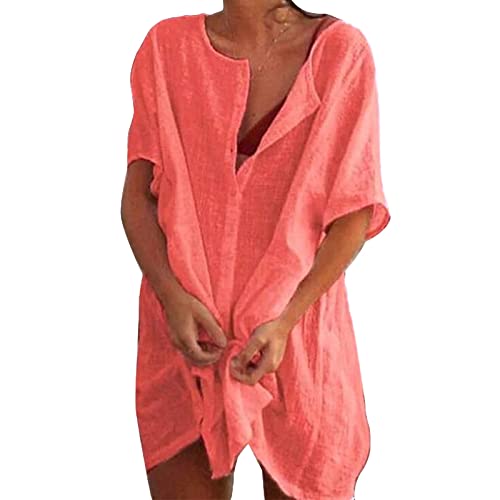 bolukets Damen Strandkleid Bikini Cover Up Sommer Strandponcho Rund Neck Bademode Loungewear Strandkleid Vertuschungen Casual Hemdkleid Strand Vertuschen Shirt für Strandurlaub Badeanzug,rot,5XL von bolukets