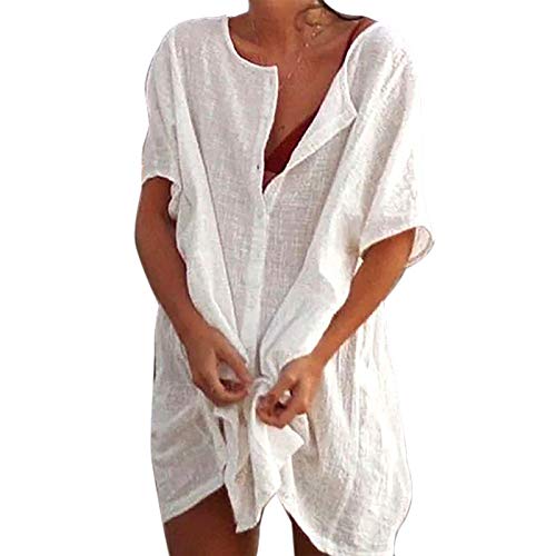 bolukets Damen Strandkleid Bikini Cover Up Sommer Strandponcho Rund Neck Bademode Loungewear Strandkleid Vertuschungen Casual Hemdkleid Strand Vertuschen Shirt für Strandurlaub Badeanzug,weiß,3XL von bolukets