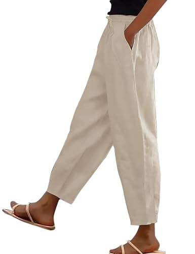 bolukets Leinenhose Damen 7/8 Leichte Freizeithose Casual Musselin Sommerhose Stoffhose Kordelzug Straight Leg Hose Mit Taschen bolukets Leinenhose Damen 7/8 Leichte Freizeithose Casual Musselin Sommerhose Stoffhose Kordelzug Straight Leg Hose Mit Taschen von bolukets